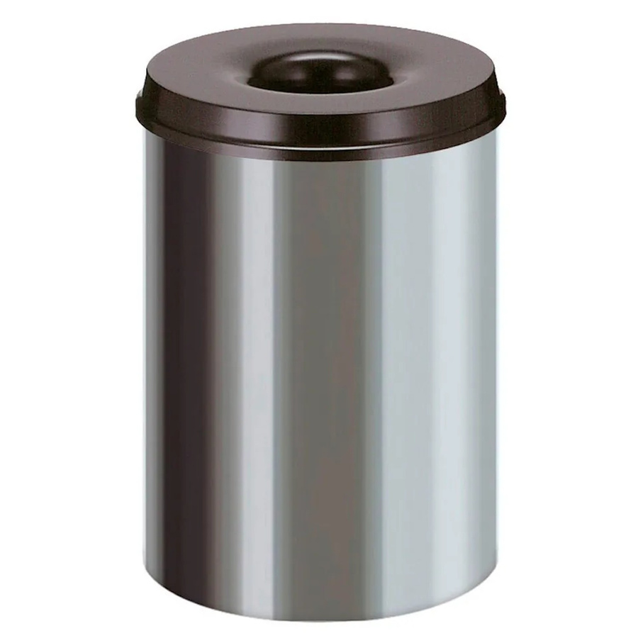 PROREGAL Selbstlöschender Papierkorb und Abfallsammler aus Edelstahl in Silber und Schwarz, Höhe: 47 cm, Durchmesser: 33,5 cm - Bild 2