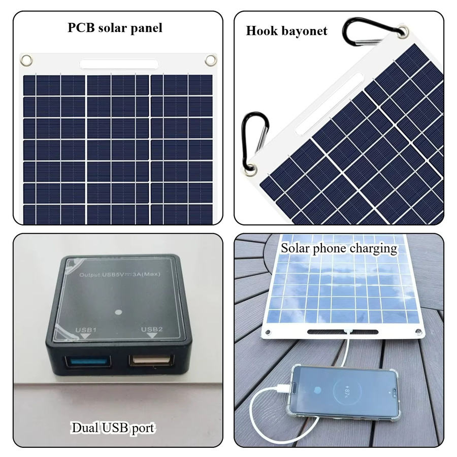 EESBAO Tragbares Solar-Ladegerät für den Außenbereich mit Dual-USB und schnellem Aufladen, Wasserdichtes Solarpanel für Camping und Wandern - Bild 4