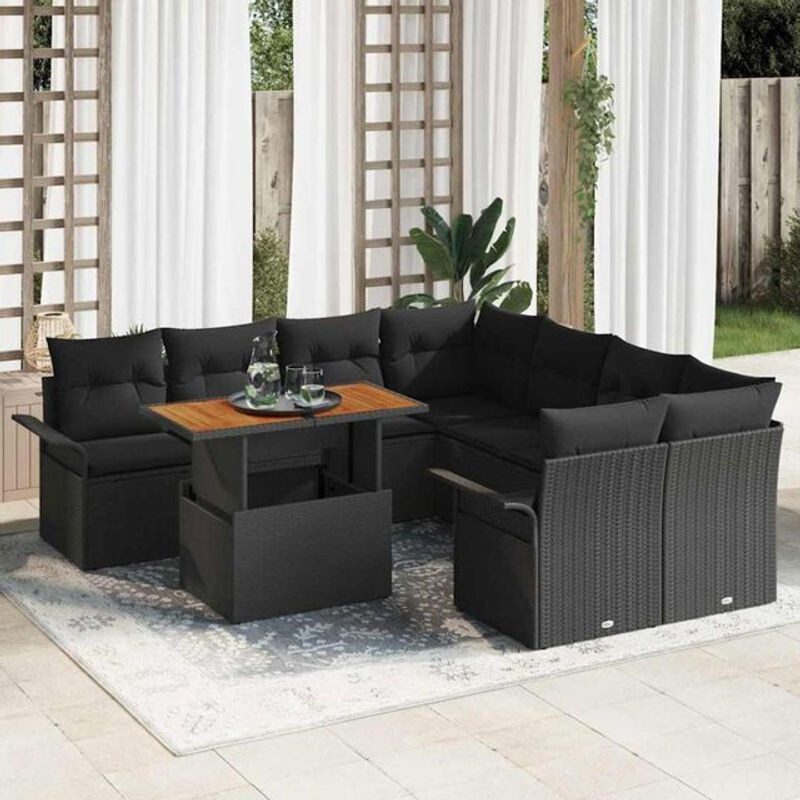 Vidaxl Garten-Sofa-Set aus Poly-Rattan mit Speicherfunktion, 9-teilig, Schwarz - Bild 1