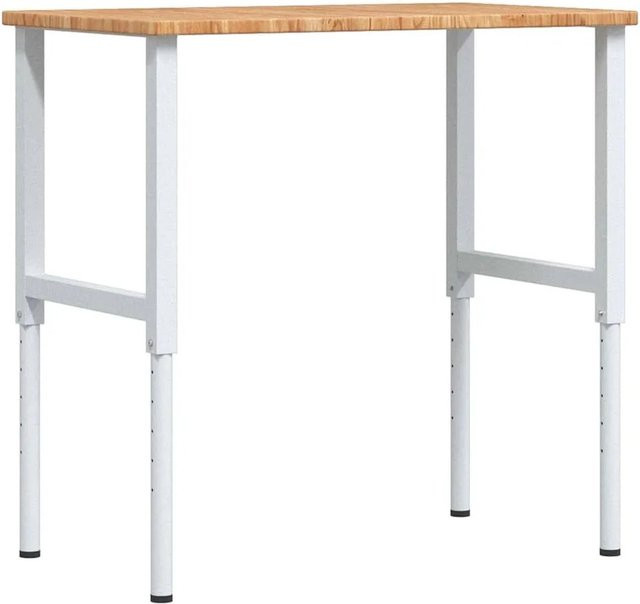 vidaXL Werkbank aus Massivholz Eiche und pulverbeschichtetem Metall, Hellbraun-weiß, B/T/H: 100 x 60 x 71,5-98 cm - Bild 1
