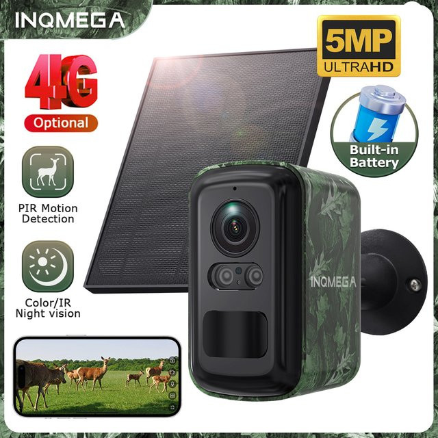 INQMEGA 5MP Solar 4G Außenkamera zur Überwachung mit PIR-Erkennung, Auto-Tracking und UBox App in Tarnfarben - Bild 1