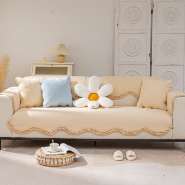 Super Six Sofakissenbezug aus reiner Baumwolle mit Wellenkante, quadratisch, B/B: 70 x 70 cm, in Grau, Blau, Lila oder Beige - Bild 1