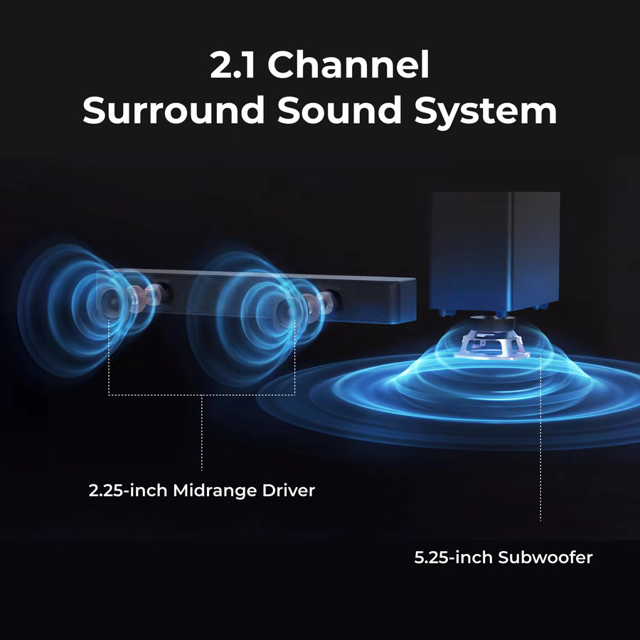 ULTIMEA 2.1 Soundbar mit kabellosem Subwoofer in Schwarz, 240W Spitzenleistung, BassMX & VoiceMX, App-Steuerung und Bluetooth 6.0 für deinen Smart TV - Bild 4