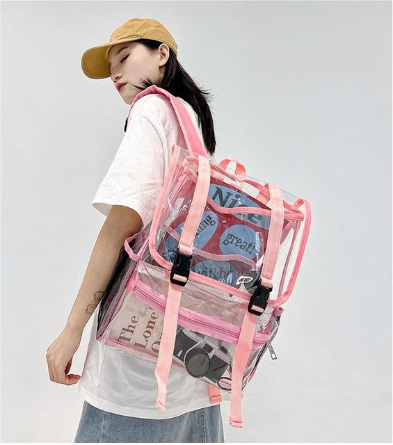 Weixier Laptop-Rucksack aus transparentem PVC, wasserdichter Schultaschen-Rucksack mit großer Kapazität in Rosa - Bild 1