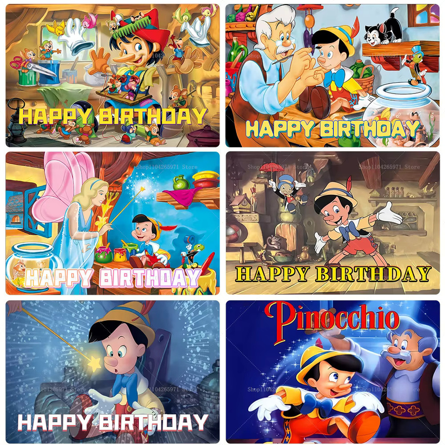 Disney Pinocchio Fotohintergrund für Kindergeburtstage und Babypartys, mehrfarbiges Textil-Banner, B/H: 150 x 100 cm - Bild 2