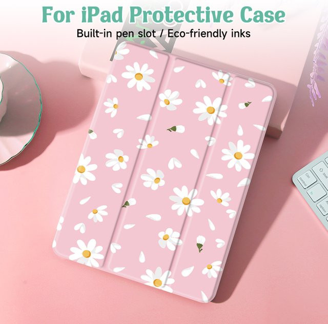 Blumen iPad Hülle für Apple iPad 9./8./7. Generation 10,2 Zoll und iPad Mini 4/5/6 in Pink und Purple mit Stifthalter und Auto Wake/Sleep Funktion - Bild 1