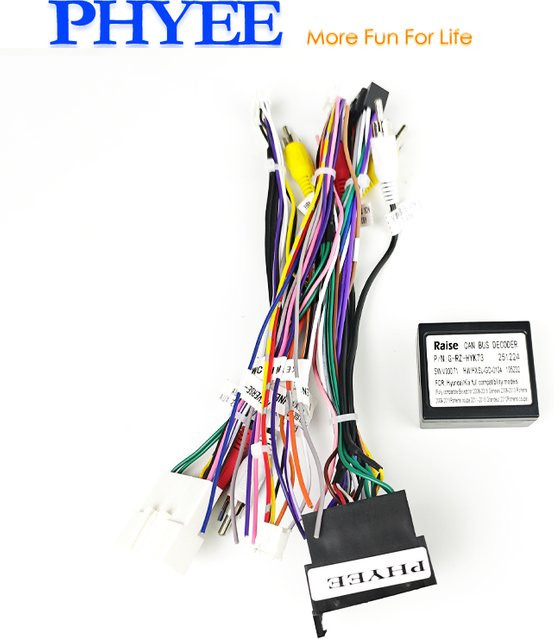 PHYEE Mini-ISO Kabelbaum CAN-Bus-Decoder mit SWC-Kompatibilität, P&P Android 16-Pin Kabel für Hyundai IX35, Sorento, Kia Sportage und Cee'd, Mehrfarbig - Bild 1
