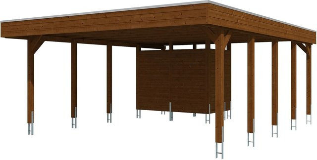 SKANHOLZ Carport Friesland aus Fichte mit Abstellraum und Flachdach in Nussbaum Braun, B: 546 cm, T: 708 cm - Bild 4