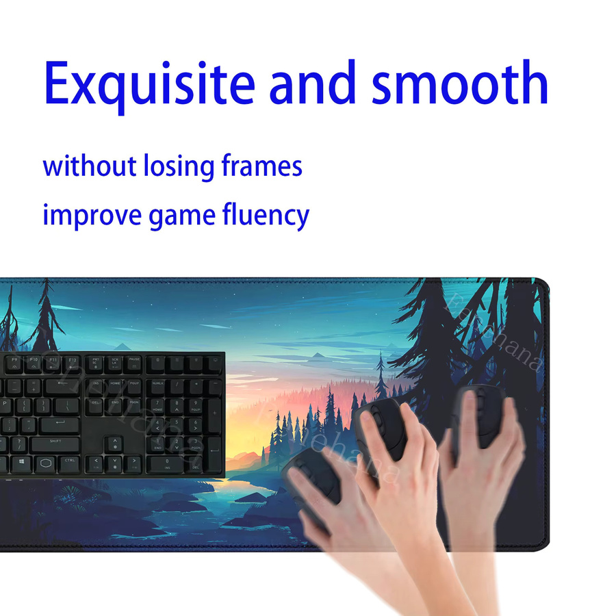 Riccu Gamer Mousepad mit Grüner Wald Landschaft Motiv, Anti-Rutsch Schreibtischunterlage aus Gummi für PC und Tastatur, Mehrfarbig - Bild 3