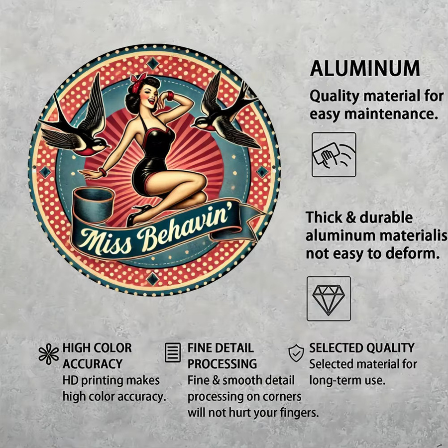 CIFBUY Bettie Page Retro Pinup Girl Rockabilly Rundes Metallschild, Durchmesser: 20,3 cm, Mehrfarbig - Bild 5