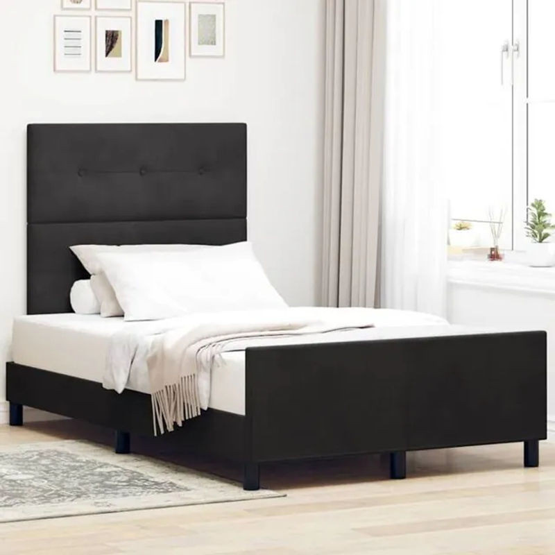 Modernes Polsterbett mit Kopfteil von vidaXL in Schwarz aus Samt, B/T/H: 120 x 200 cm - Bild 1