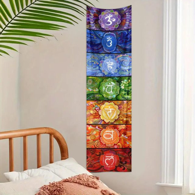 Mystischer Sieben-Chakra-Wandteppich von JMG Household Supplies in Multicolour, Boho Yoga-Dekoration aus Textil, Breite: 40 cm, Breite: 150 cm - Bild 1
