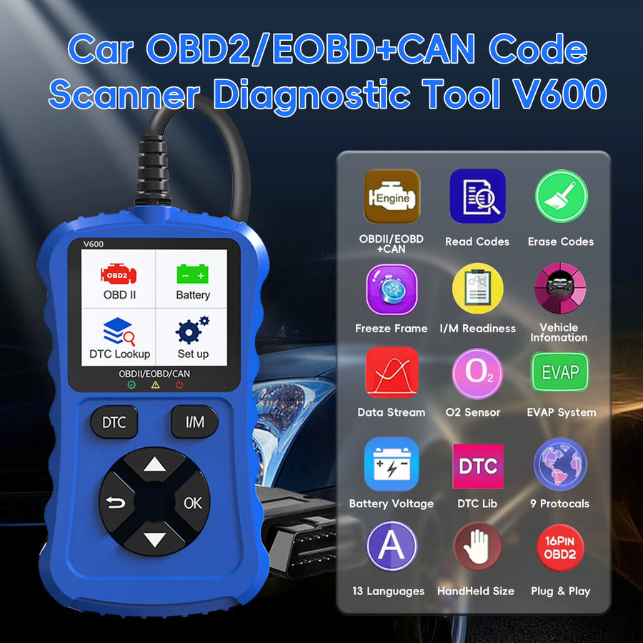 OBD2-Scanner Auto-Code-Lesegerät in Blau mit Plug-and-Play-Funktion zur CAN-Diagnose und zum Lesen sowie Löschen von Motorfehlercodes - Bild 3