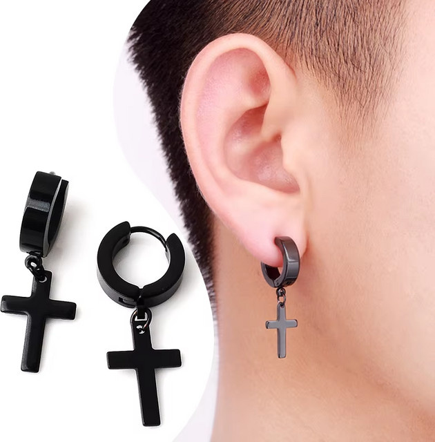 LUXUKISSKIDS Ohrringe mit Kreuzanhänger, Edelstahl, Schwarz, Unisex - Bild 1