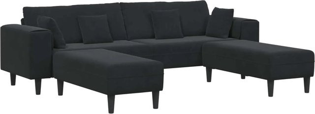 vidaXL Ecksofa in L-Form aus Samt mit Kissen, Schwarz, B/T/H: 250 x 440 x 76 cm - Bild 1