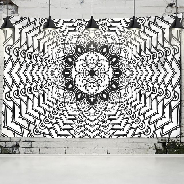 Mandala-Boho-Wandteppich in Weiß mit geometrischem Design, B/H: 95 x 70 cm - Bild 1