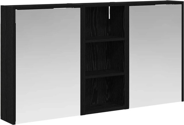 vidaXL Badezimmerschrank-Set aus 3 Stück in Schwarz Matt mit LED-Beleuchtung und Spiegelschrank, B/T/H: 116 x 16 x 62,5 cm - Bild 1