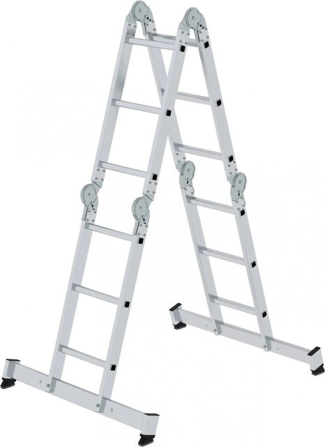 MUNK Günzburger Aluminium Multifunktionsleiter mit nivello Traverse, 4x3 Sprossen, Silber - Bild 1