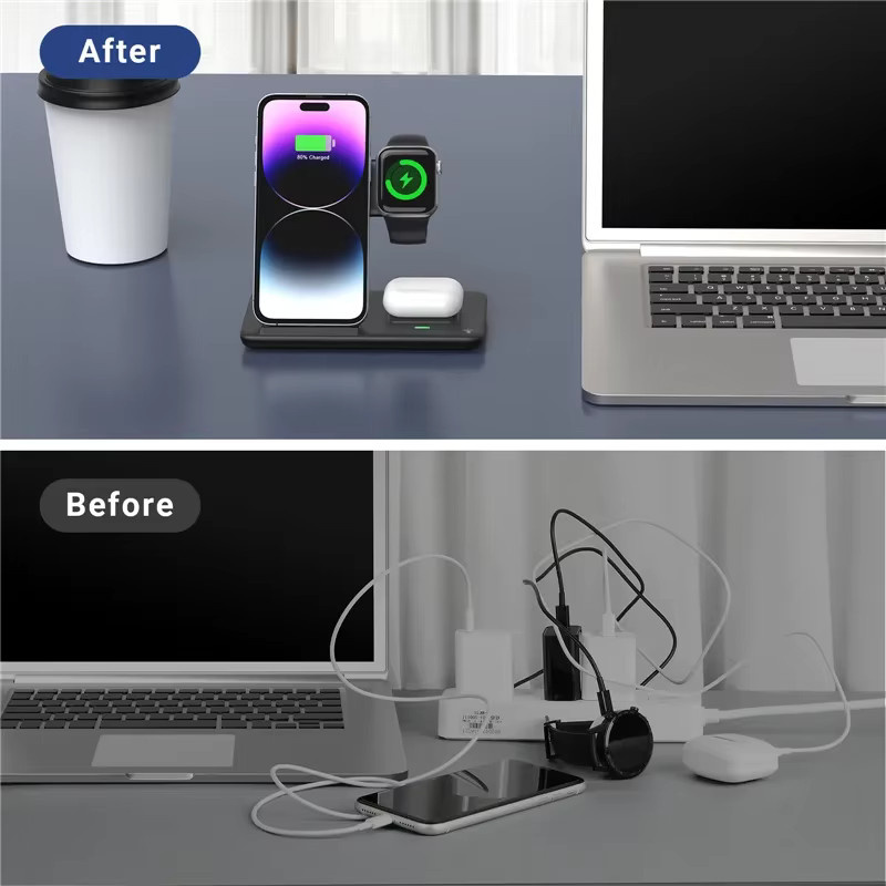 VIKEFON 3-in-1 Faltbare Kabellose Ladestation für iPhone, Apple Watch und AirPods Pro in Schwarz - Bild 6