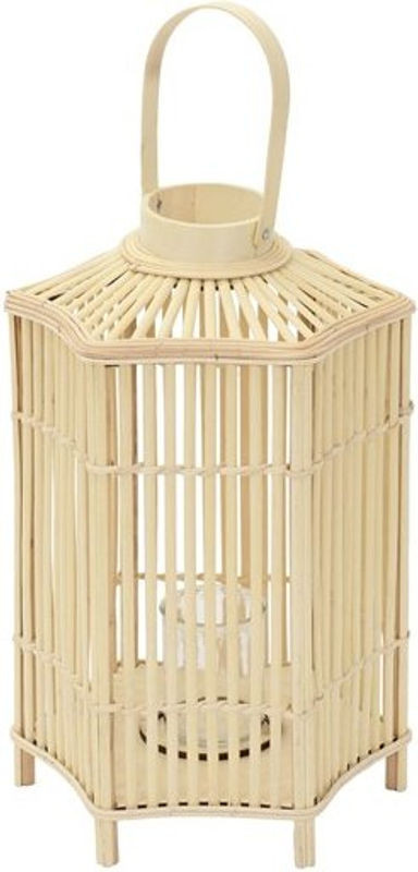 ECD Germany Bambus Laterne Windlicht in Braun und Beige mit Glas und Henkel im Bohemian Stil, H: 60 cm, B: 30 cm, T: 30 cm - Bild 1