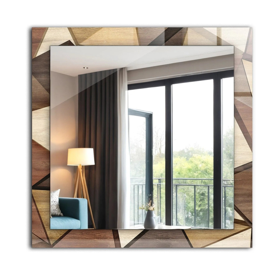 Tulup Spiegel mit geometrischem Holzmuster Motivdruck in Braun und Multicolour, B/H: 60 x 60 cm - Bild 2