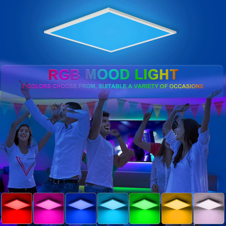 Oraymin RGB-LED-Deckenpaneel in Weiß, quadratisches dimmbares Licht mit Fernbedienung, 28 W, 3100 lm, B/B/H: 45 x 45 x 1 cm, Multicolour für Küche, Büro und Flur - Bild 2