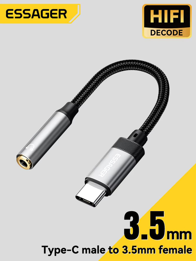 Essager USB Typ C auf 3,5-mm-Klinke Audio-Adapter OTG mit Lightning-Unterstützung, Silber - Bild 1
