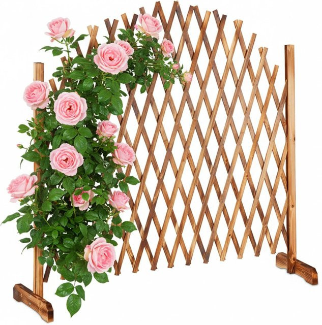 Relaxdays Rankgitter aus Tannenholz in Hellbraun Natur, ausziehbar und freistehend, B: 98 cm, H: 200 cm, T: 30 cm - Bild 1