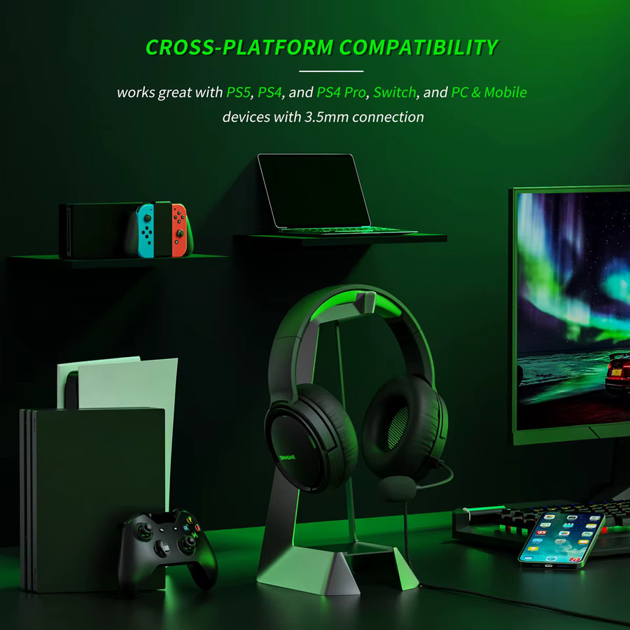 BINNUNE BG02 Gaming-Headset mit Mikrofon für PS5, PS4, Xbox Series, Xbox One, PC und Switch, kabelgebundene Gaming-Kopfhörer in Schwarz oder Weiß - Bild 2