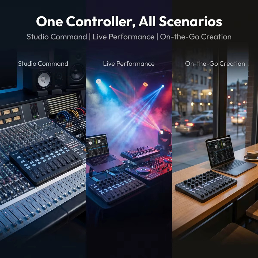 Worlde Easycontrol Plus MIDI-Controller in Schwarz mit 24 Drehreglern, 9 Fadern und 18 programmierbaren Tasten - Bild 5
