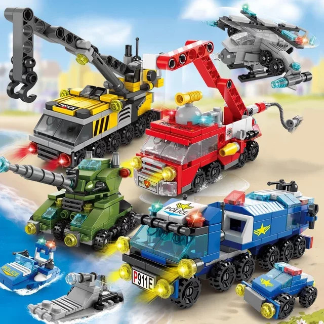 SIEZYOL City Fire Car Bausteine, 6 in 1 Set, Feuerwehr, Polizei, Fahrzeuge - Bild 1