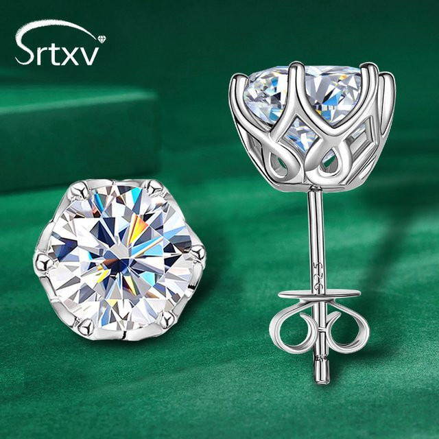 Ohrstecker 925 Silber, vergoldet, Moissanit, Diamant, Unisex - Bild 1