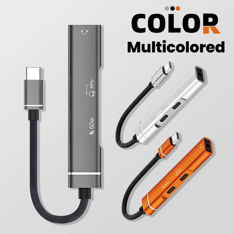 Elough USB C Hub PD 3.0 Dockingstation mit 3,5 mm Audio-Anschluss und USB-C Splitter-Adapter in Silber - Bild 2