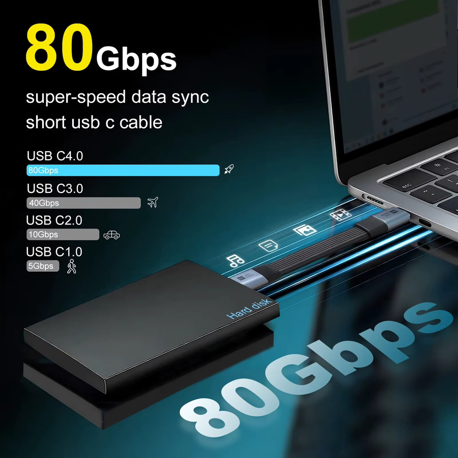 LIEI USB-C-Kabel Thunderbolt 5 mit Schlüsselanhänger, USB4.0, 240W PD Schnellladung, 80Gbps Datenübertragung, 8K@60Hz Videoanzeige, Schwarz - Bild 2
