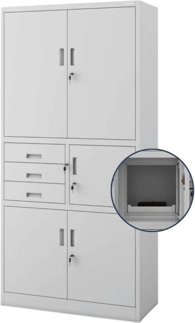 DELUKE Rolladenschrank aus Metall in Grau mit Schloss und Schubladen, H x B x T: 185 x 90 x 40 cm - Bild 1
