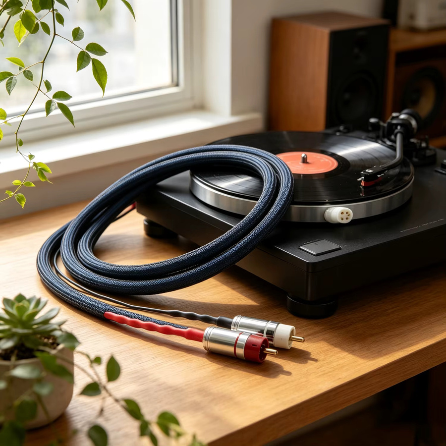 Preffair OCC Versilbertes Phono-Kabel 5-Pin DIN auf RCA, geschirmtes Tonarmkabel für LP-Plattenspieler mit Erdungsdraht, Schwarz-Blau-Silber - Bild 2