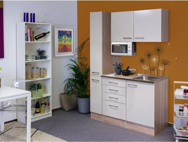Flex-Well Exclusiv Singleküche Orlando in Kaschmir Glanz und Sonoma Eiche, Breite: 130 cm - Bild 1