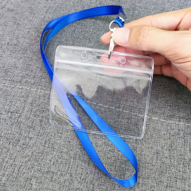 10er-Set Transparente Ausweishalter und Schlüsselbänder aus Kunststoff in Blau, wasserdichte Arbeitskartenhalter für Campus und Beruf - Bild 1