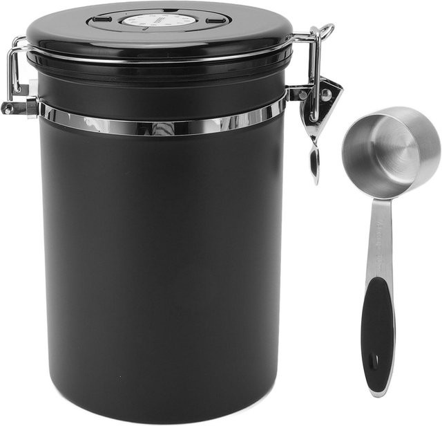 CosyHome Kaffeebohnen Aufbewahrungsdose aus Edelstahl mit Luftdichtem Verschluss und 30ml Löffel, Schwarz, für 6,5-9kg Kaffeebohnen - Bild 1