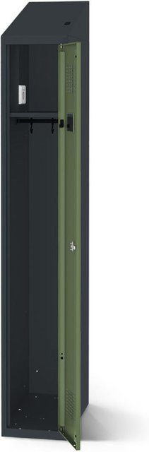 rotstahl Kleiderspind mit Ladefunktion und 1 Tür in Hellgrün mit anthrazitgrauem Korpus, B: 40 cm, H: 200 cm - Bild 1