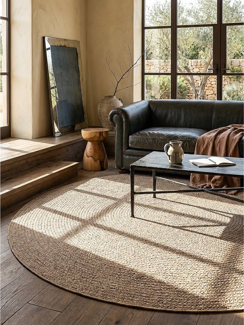 Pflegeleichter Flachgewebe-Teppich Kadima Design in Beige und Sand, B/B: 120 x 120 cm - Bild 1