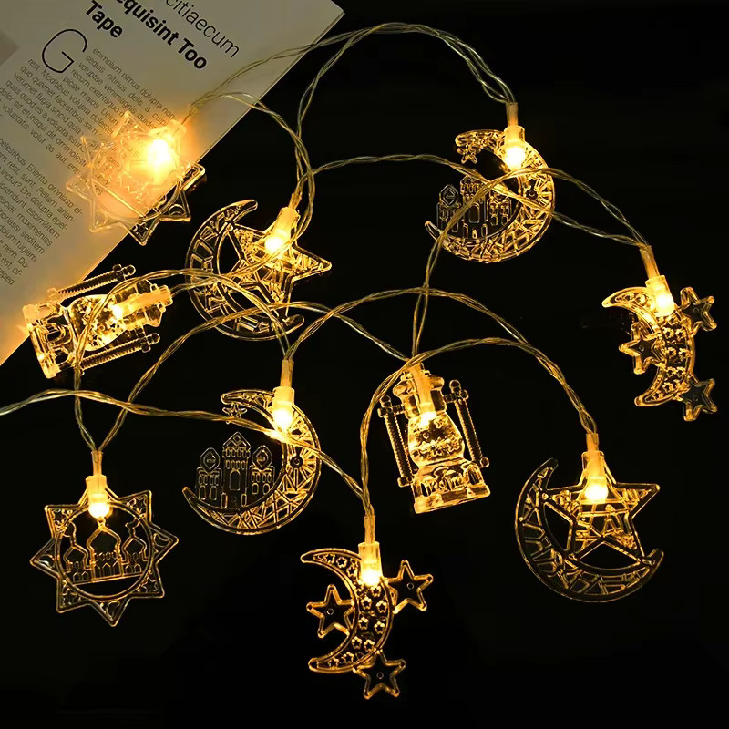 LED Lichterkette mit Stern und Mond für Ramadan und Eid Mubarak Dekoration, 1,5 m Länge, 10 LEDs - Bild 4
