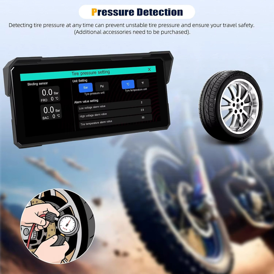 Jansite Carplay Motorrad GPS Navigation mit Android Auto und Bluetooth 5.0, IP67 Wasserdicht, Schwarz - Bild 6