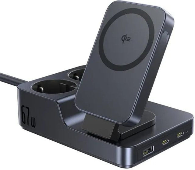 Baseus Nomos ND11 QI 6in1 Ladestation mit 67W, 3,35A, 1 x USB-A, 2 x USB-C und 2 x Schuko, Schwarz - Bild 1