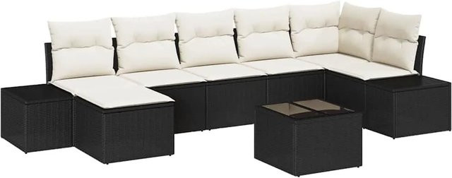 vidaXL 7-teiliges Garten-Sofa-Set aus Poly Rattan in Braun mit Kissen und Tisch im L-Shape Design - Bild 1