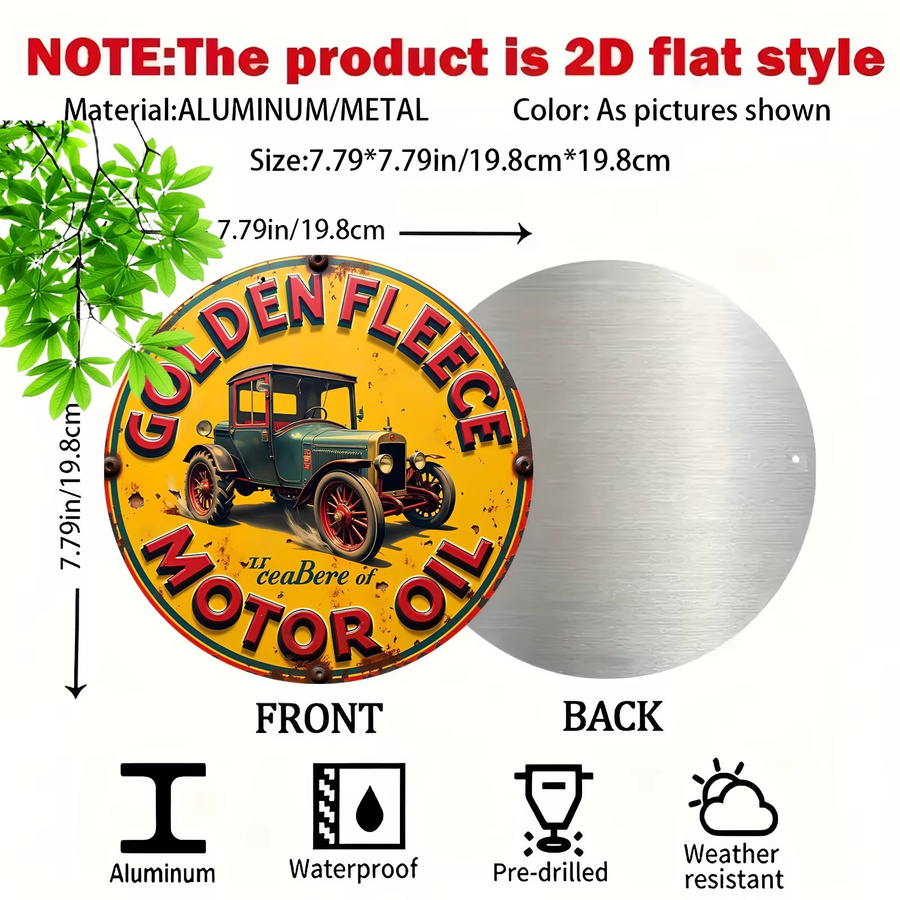 Potdemiel Vintage-Aluminiumschild Golden Fleece Motor Oil Rund, Wanddekoration in Grün, Rot und Multicolour, Durchmesser: 19,81 cm - Bild 2