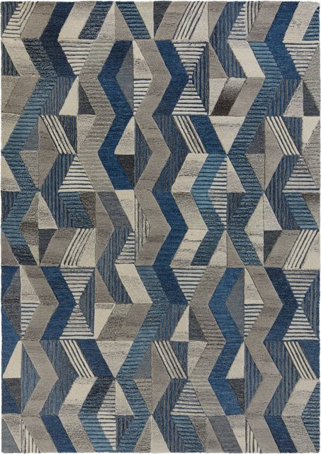 Wollteppich Kadima Design geometrisch in Blau, B/T: 120 x 170 cm - Bild 1
