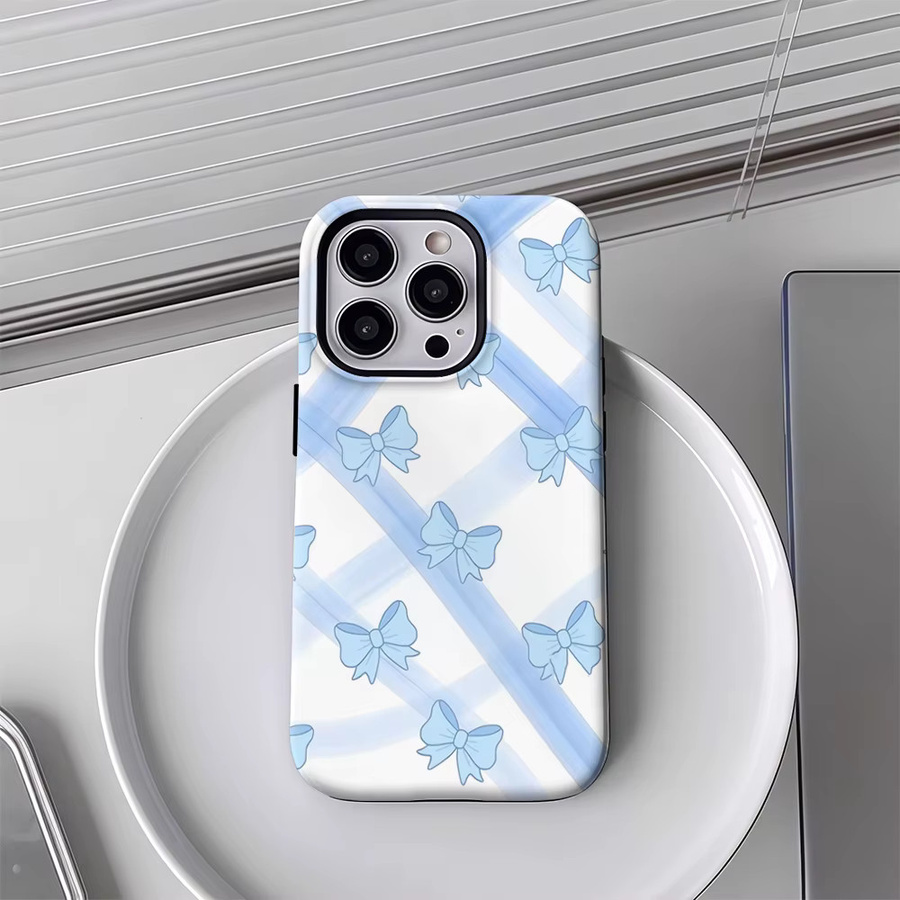 Handyhülle mit blauen Schleifen und Bändern für Apple iPhone 17 16 15 14 13 12 11 Pro Max Plus mit doppelschichtiger Rückseite in Blau - Bild 3
