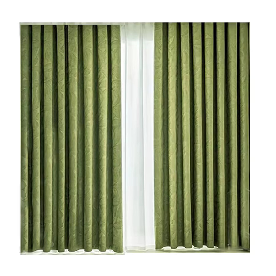 AiFish Verdunkelungsvorhänge mit grünem Jacquard-Blattmuster, wärmeisolierende Vorhänge für Schlafzimmer und Wohnzimmer, Farbe: Grün - Bild 4