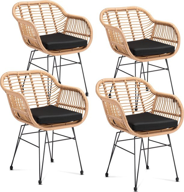 CASARIA Polyrattan Korbsessel Bali 4er-Set in Natur mit Metallrahmen und Armlehnen im Vintage Design - Bild 1